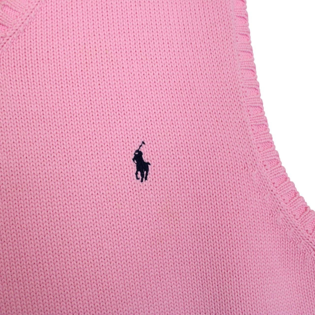 Polo Ralph Lauren pink cotton sweater vest with embroidered logo and ribbed hem.