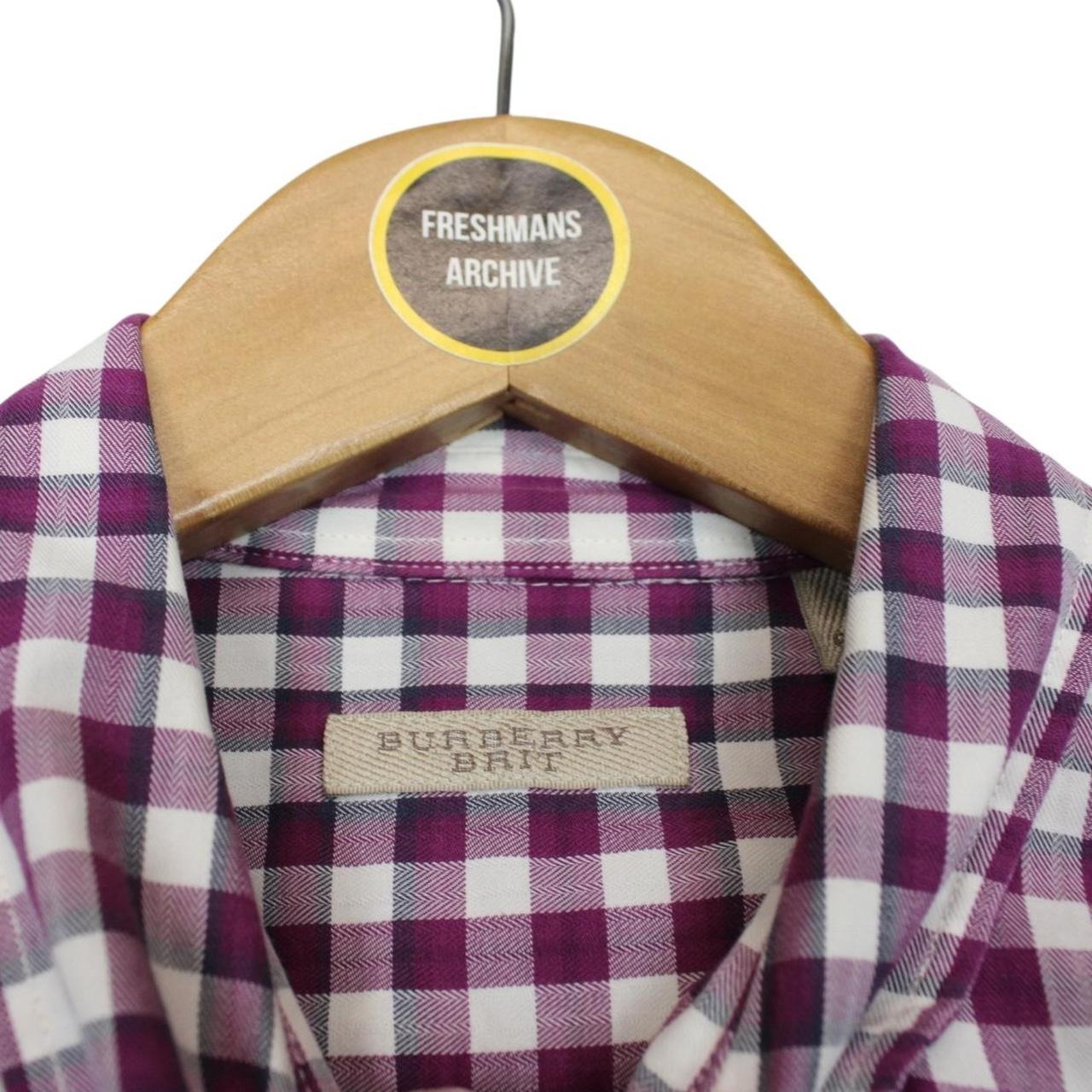 Burberry Brit Purple and White Check Long Sleeve Cotton Shirt