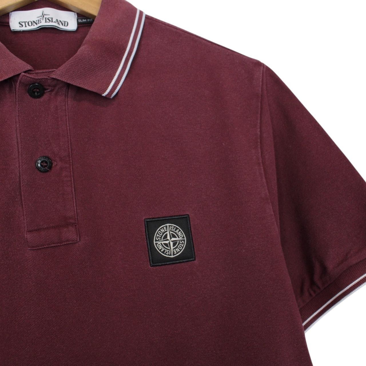 Stone Island AW 2017 Burgundy Short Sleeve Compass Polo Shirt