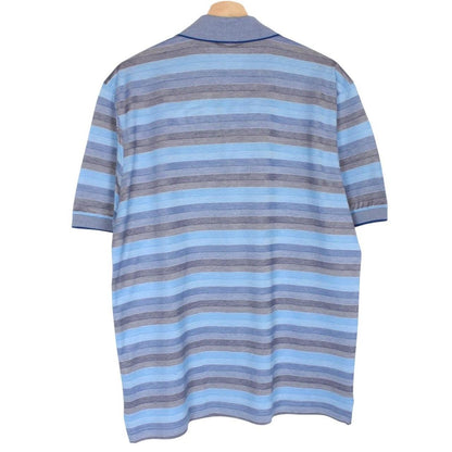 Paul & Shark blue and grey striped short sleeve cotton pique polo shirt with logo.