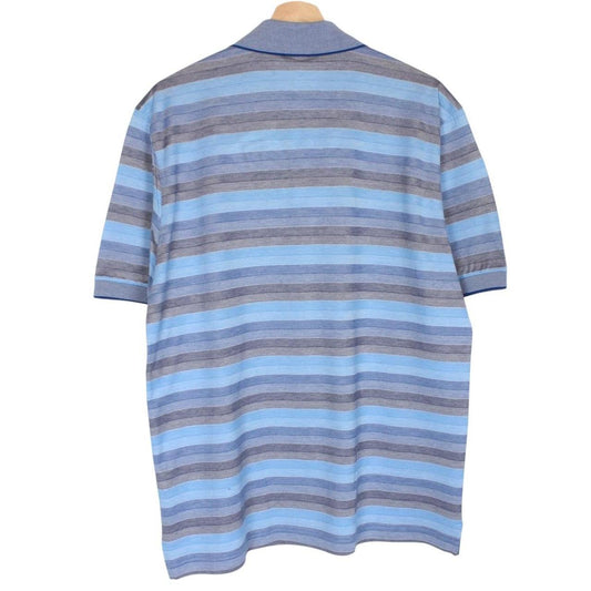Paul & Shark blue and grey striped short sleeve cotton pique polo shirt with logo.