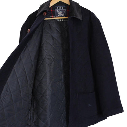 Vintage 90s Burberry Navy Blue Wool Blend Quilted Coat