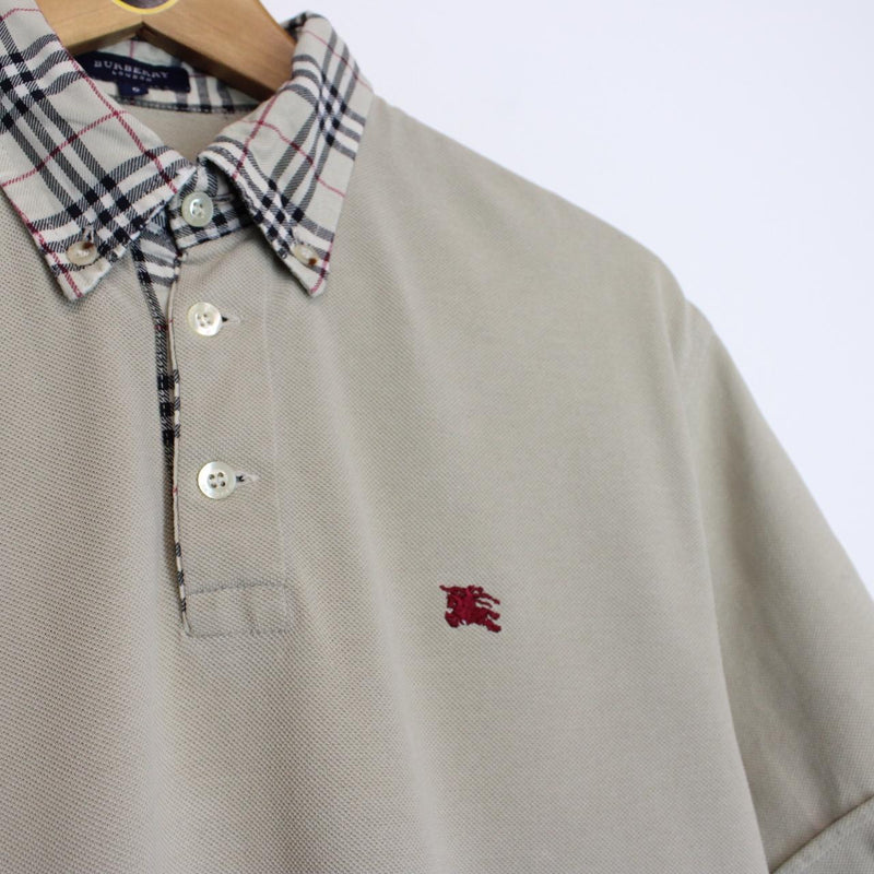 Vintage Burberry London Beige Nova Check Short Sleeve Cotton Polo Shirt