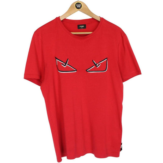Fendi Red and Black Bag Bug Eyes Short Sleeve Cotton T-Shirt