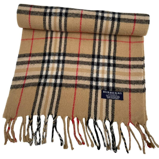 Vintage 90s Burberry Beige Nova Check Lambswool Scarf