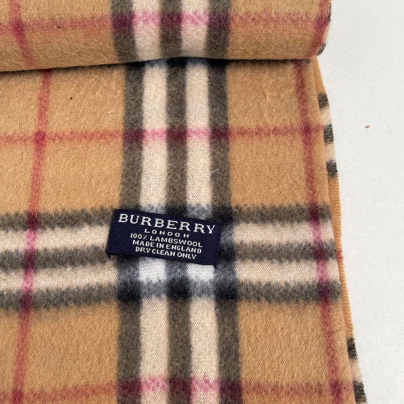 Vintage 90s Burberry Beige Nova Check Lambswool Scarf