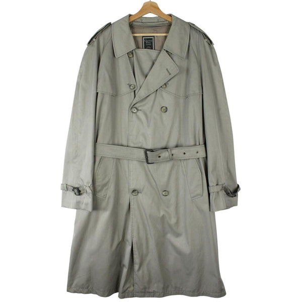Christian Dior grey double-breasted trench coat with removable wool lining and belted waist.