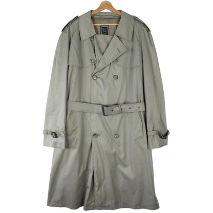 Christian Dior grey double-breasted trench coat with removable wool lining and belted waist.