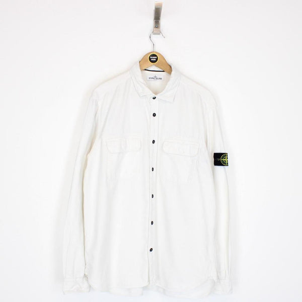 Stone Island White Button Up Cotton Overshirt Jacket