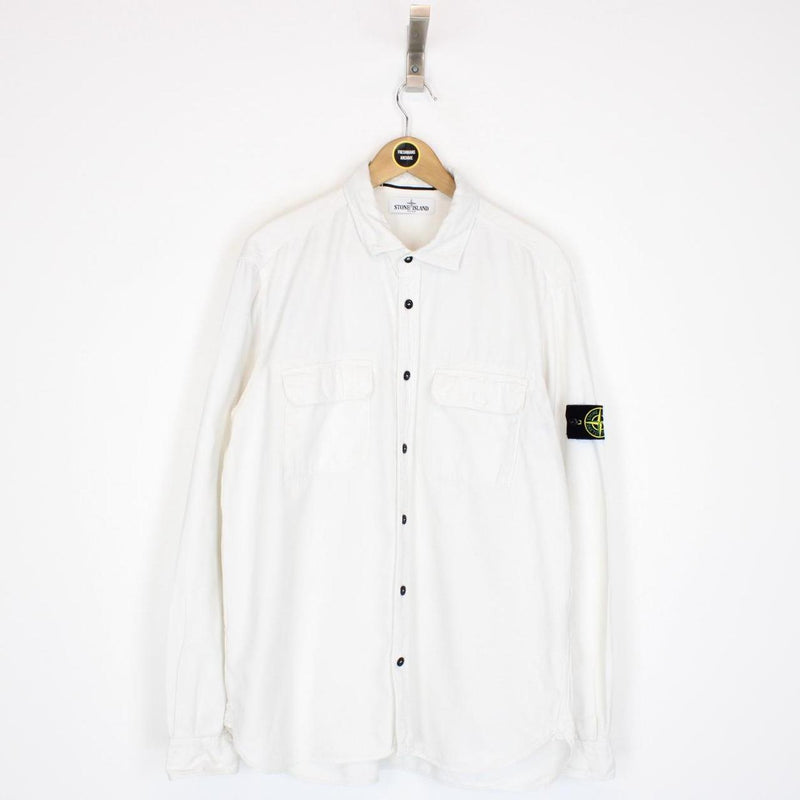 Stone Island White Button Up Cotton Overshirt Jacket