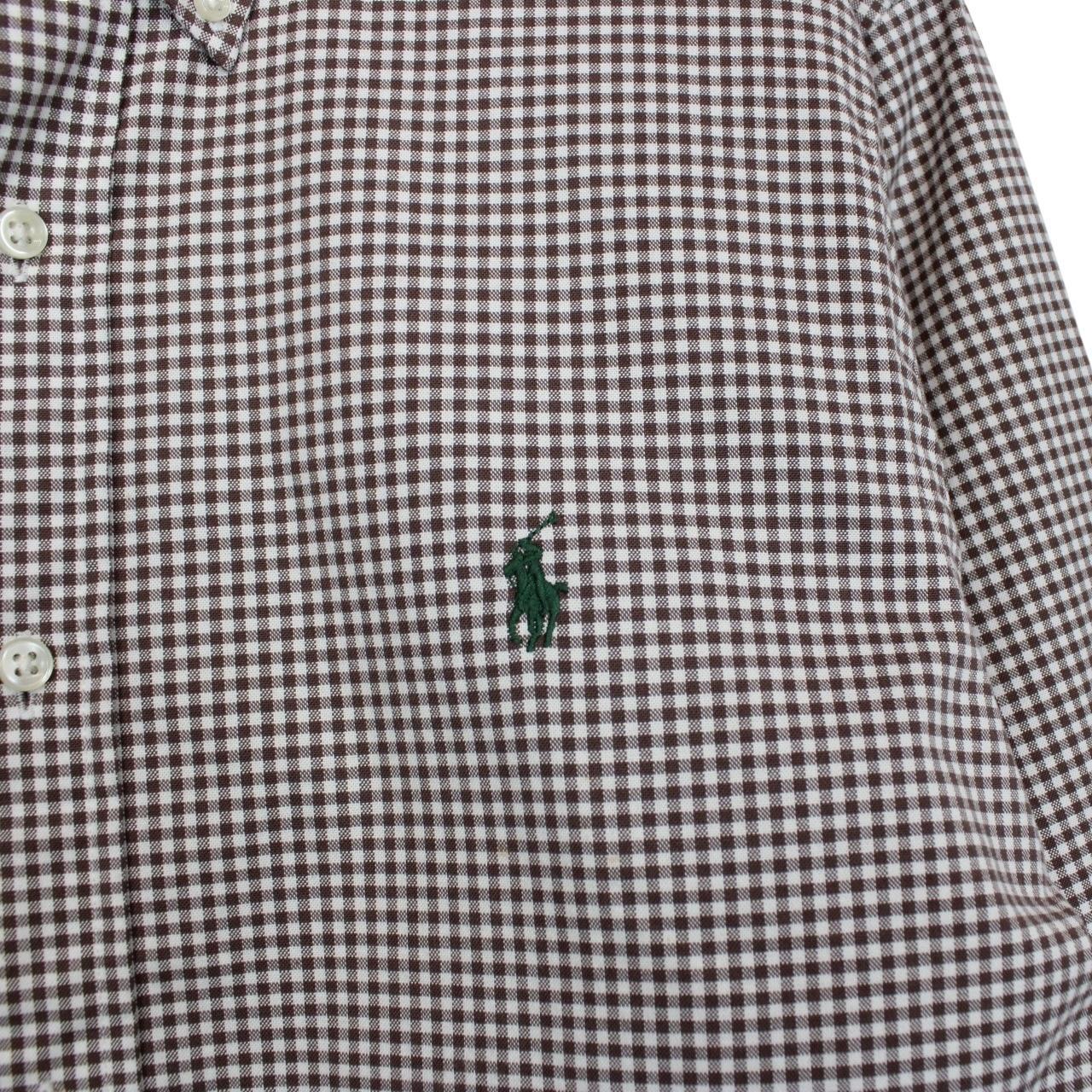 Polo Ralph Lauren Brown and White Gingham Check Long Sleeve Cotton Shirt