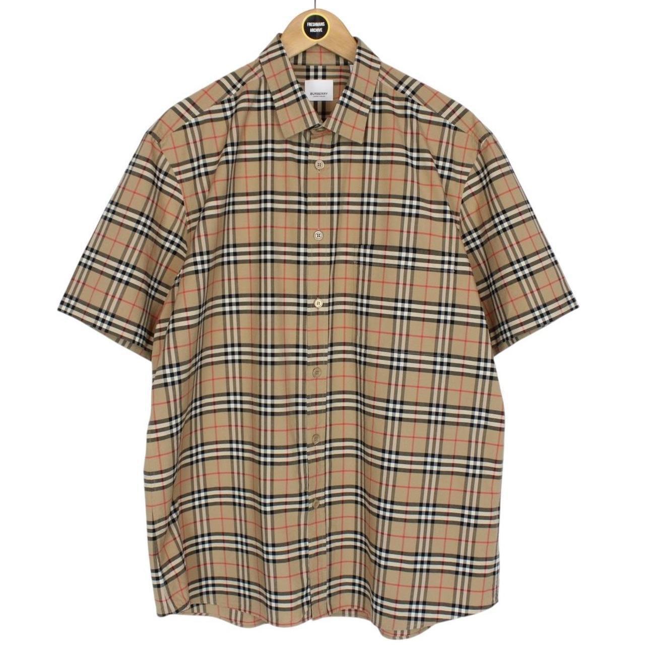 Burberry Tan Brown Nova Check Short Sleeve Poplin Cotton Shirt
