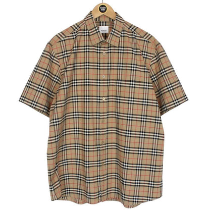 Burberry Tan Brown Nova Check Short Sleeve Poplin Cotton Shirt