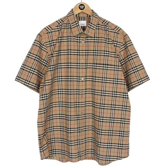 Burberry Tan Brown Nova Check Short Sleeve Poplin Cotton Shirt