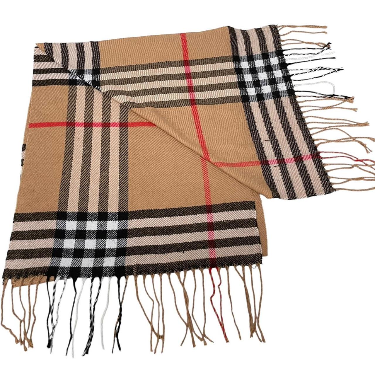 Vintage 90s Burberry Tan Brown Nova Check Lambswool Scarf