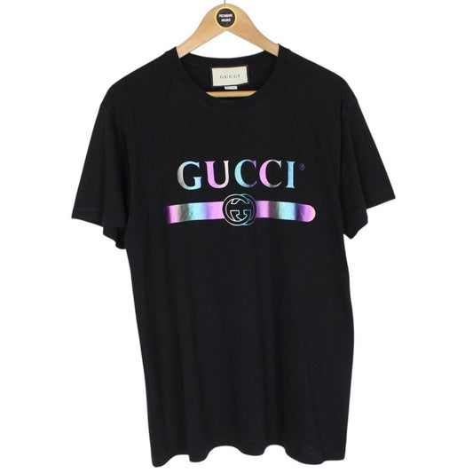 Gucci Black Iridescent Logo Short Sleeve Cotton T-Shirt