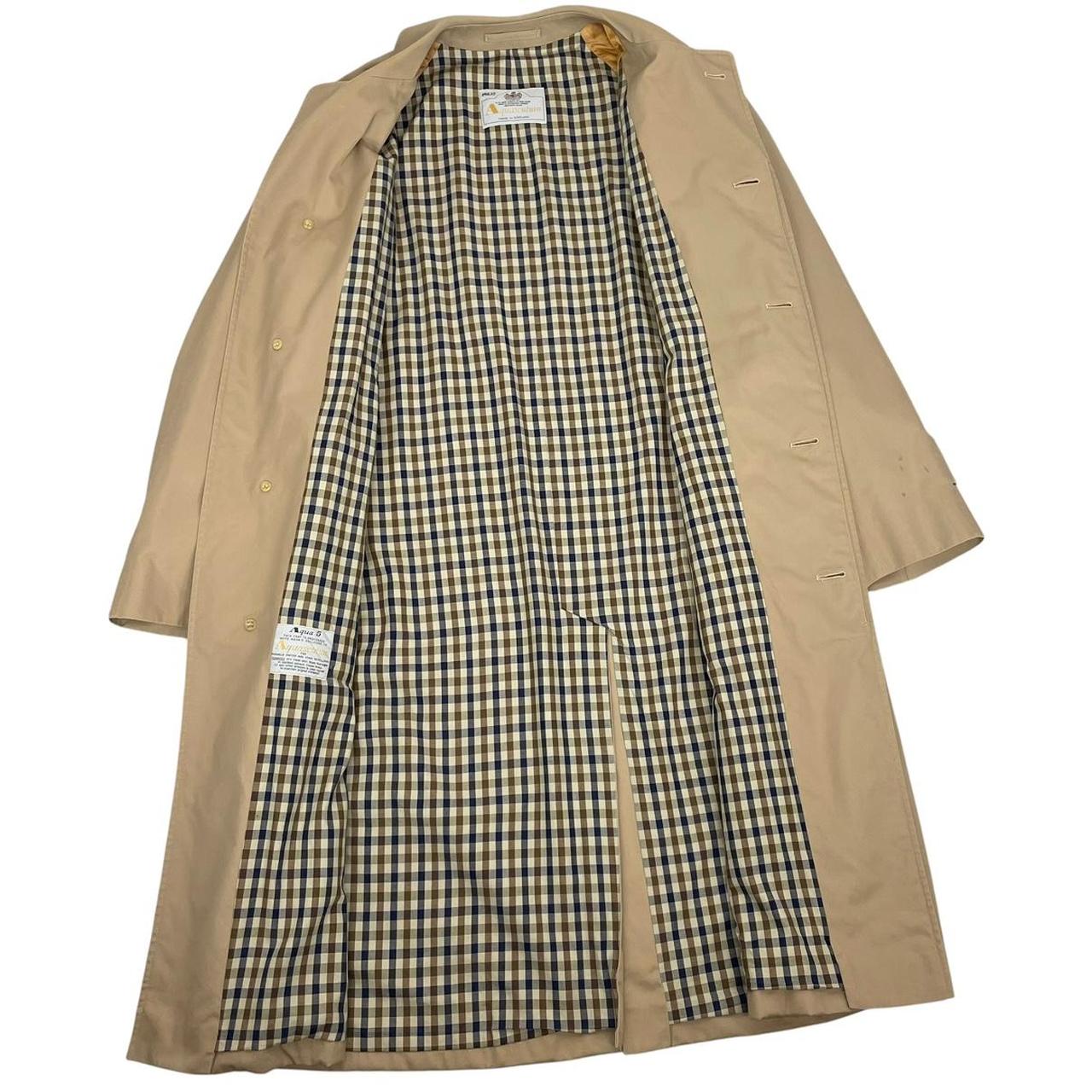 Vintage 90s Aquascutum Tan Brown House Check Aqua 5 Single Breasted Trench Coat