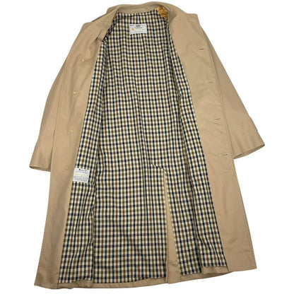 Vintage 90s Aquascutum Tan Brown House Check Aqua 5 Single Breasted Trench Coat