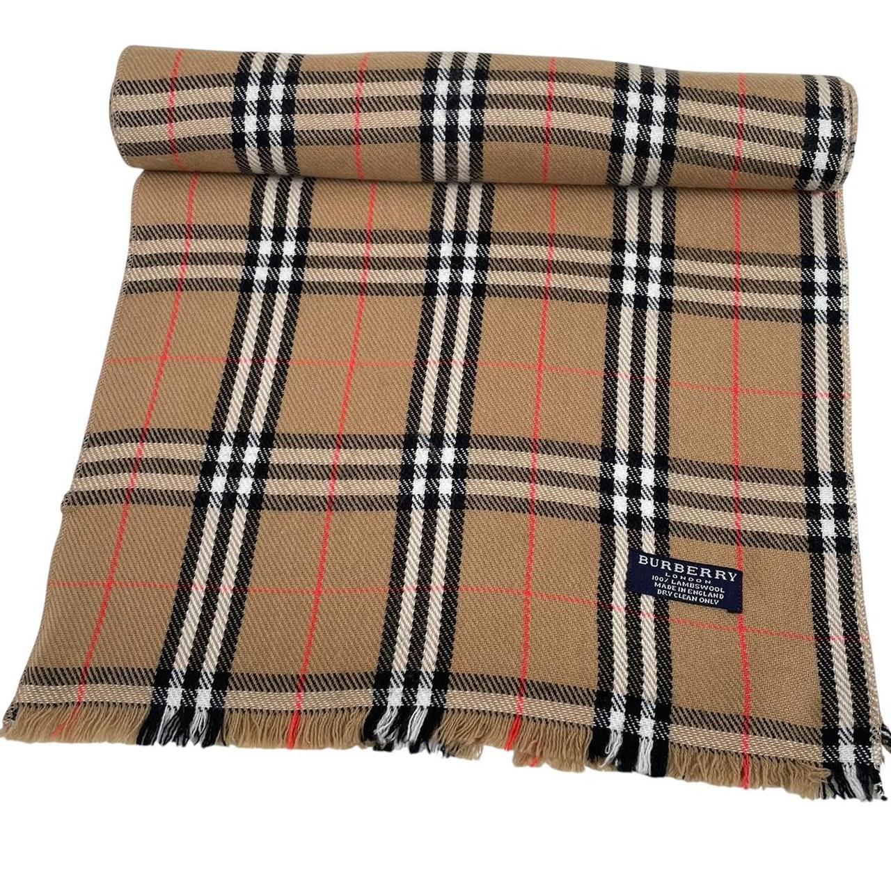 Vintage 90s Burberry Tan Brown Nova Check Lambswool Scarf