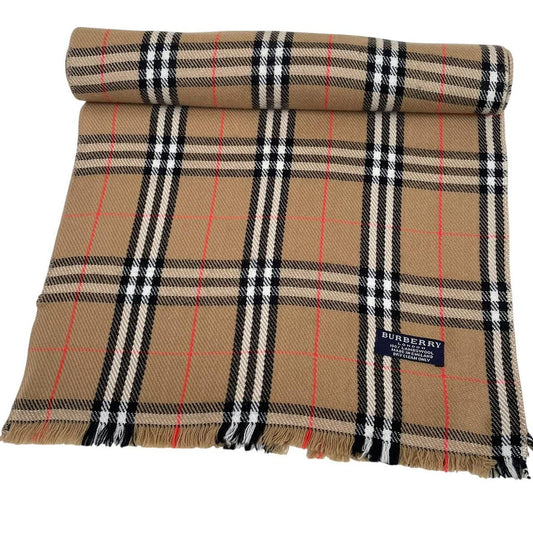 Vintage 90s Burberry Tan Brown Nova Check Lambswool Scarf
