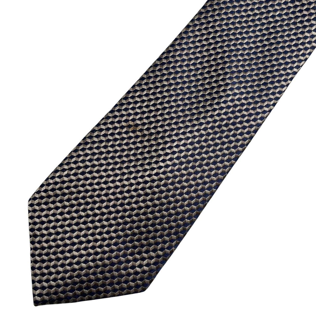 Michael Kors Navy Blue/Beige Geometric Pattern Silk Tie