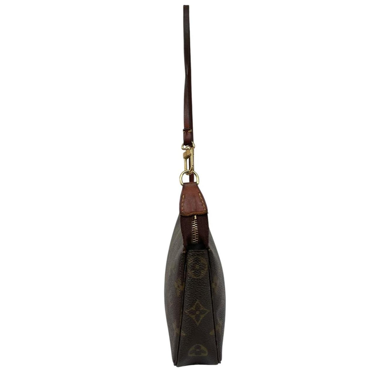 Louis Vuitton brown messenger bag with monogram pattern and gold-tone hardware.