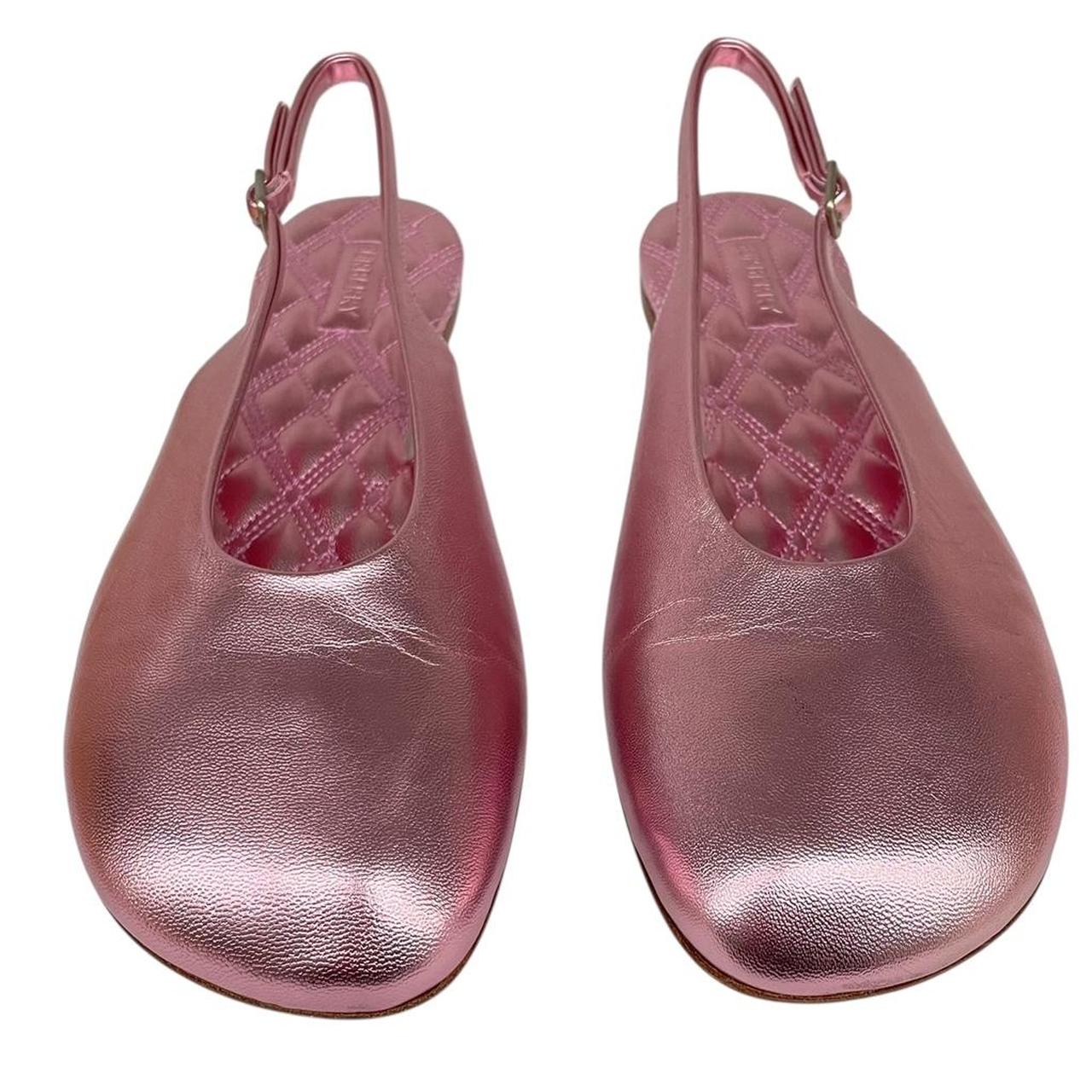 Burberry Metallic Pink Leather Slingback Ballerinas Pumps