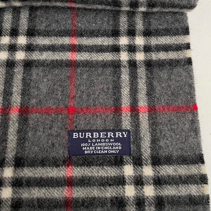 Vintage 90s Burberry Dark Grey Nova Check Lambswool Scarf