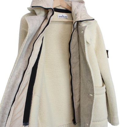 Stone Island AW 2020 Cream Double Breasted Wool Blend Knit Cardigan Jacket