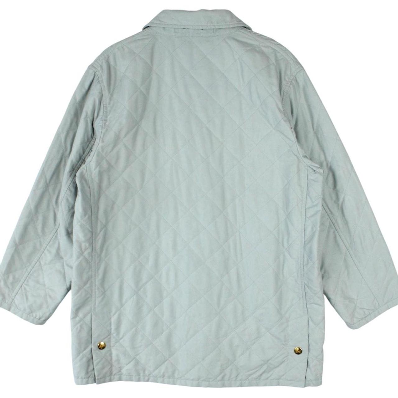 Burberry light blue diamond quilted jacket with Nova Check pattern and logo detail.