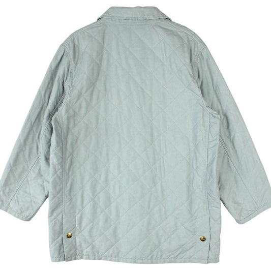 Burberry light blue diamond quilted jacket with Nova Check pattern and logo detail.