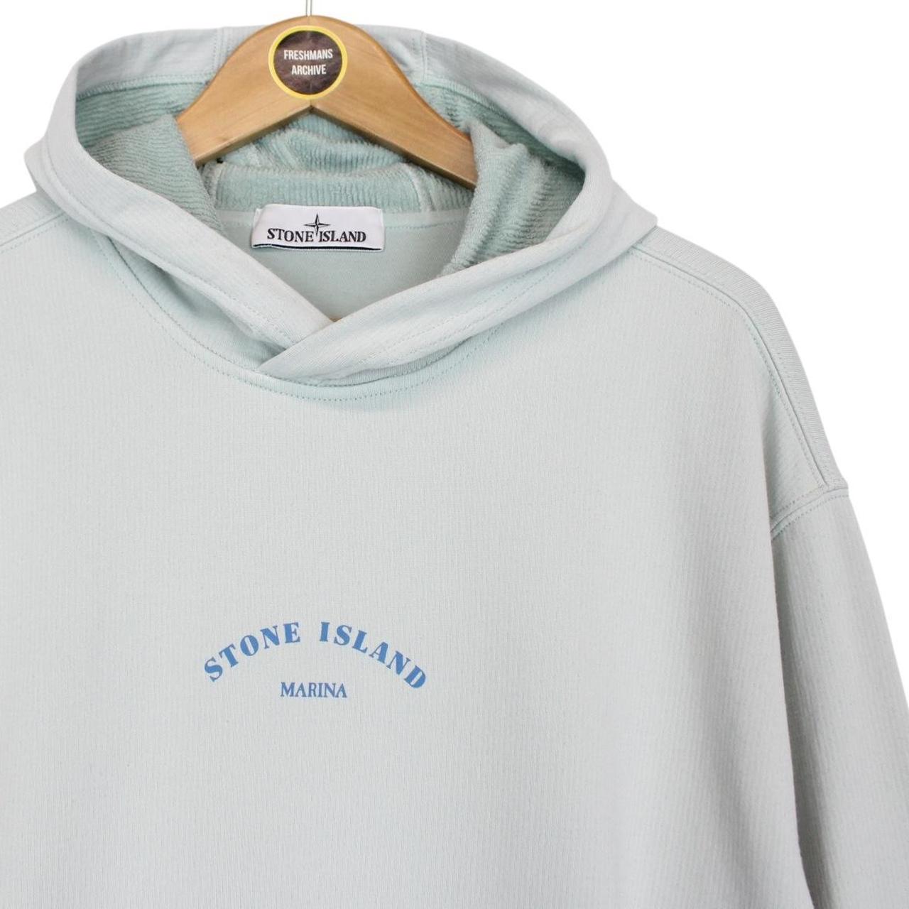 Stone Island Marina SS 2023 Light Blue Plated Dyed Cotton Hoodie Jumper