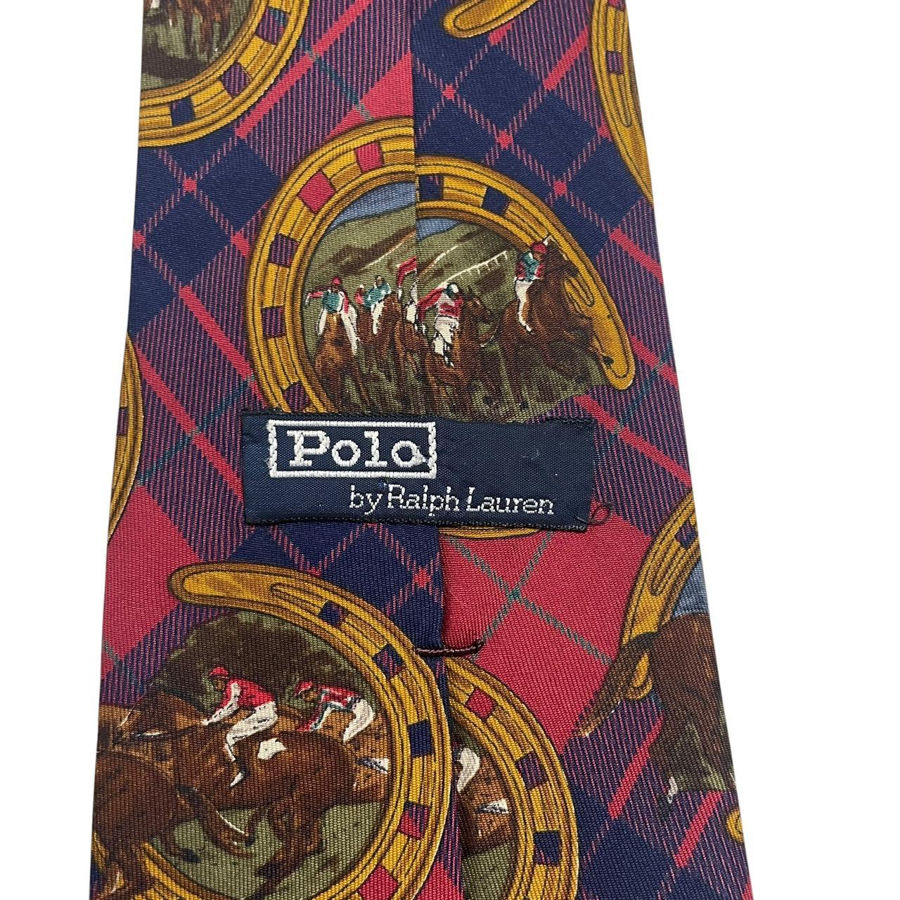 Polo Ralph Lauren multicoloured silk tie featuring equestrian print and logo detail.