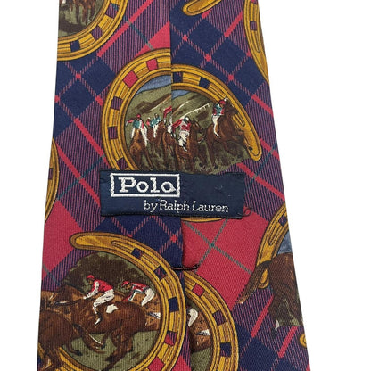 Polo Ralph Lauren multicoloured silk tie featuring equestrian print and logo detail.