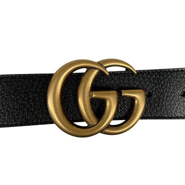 Gucci Black and Gold GG Marmont Wide Leather Belt