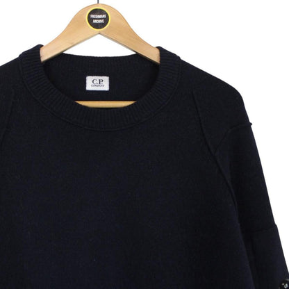 CP Company Navy Blue Wool/Nylon Knit Goggle Sweatshirt Jumper