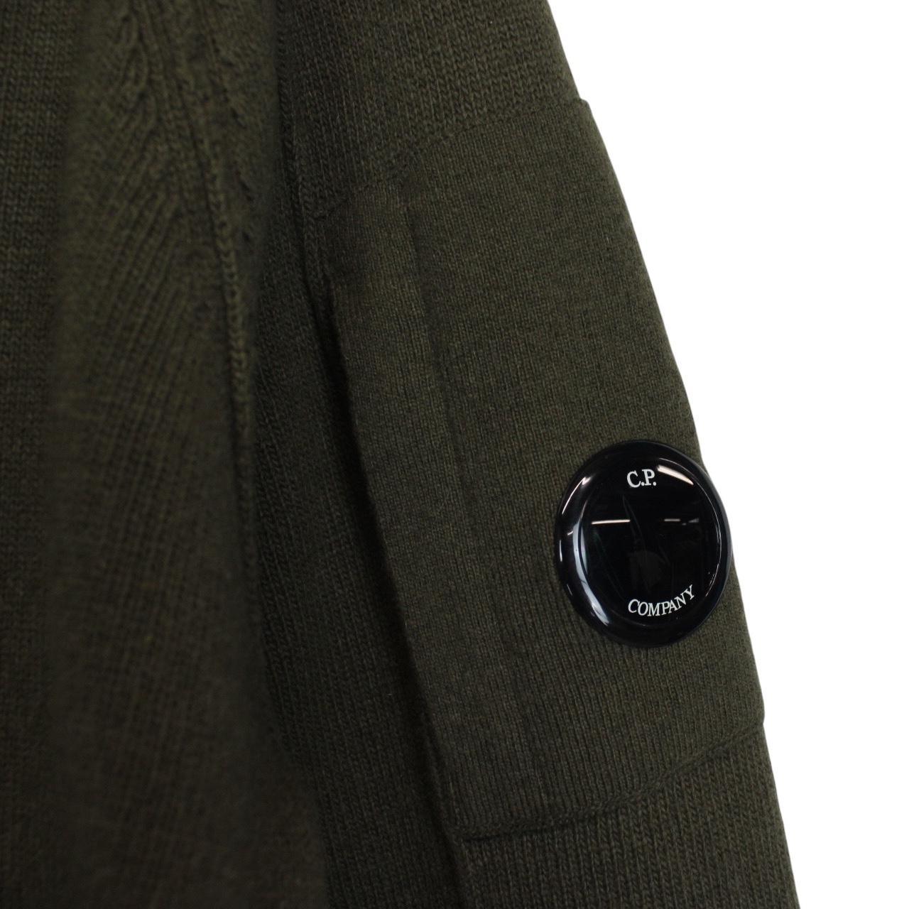 CP Company Khaki Green Wool Blend Knit Lens Jumper