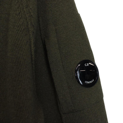 CP Company Khaki Green Wool Blend Knit Lens Jumper