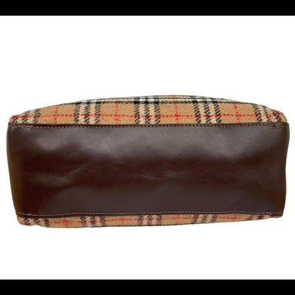 Vintage Burberry Tan and Brown Nova Check Wool Shoulder Bag