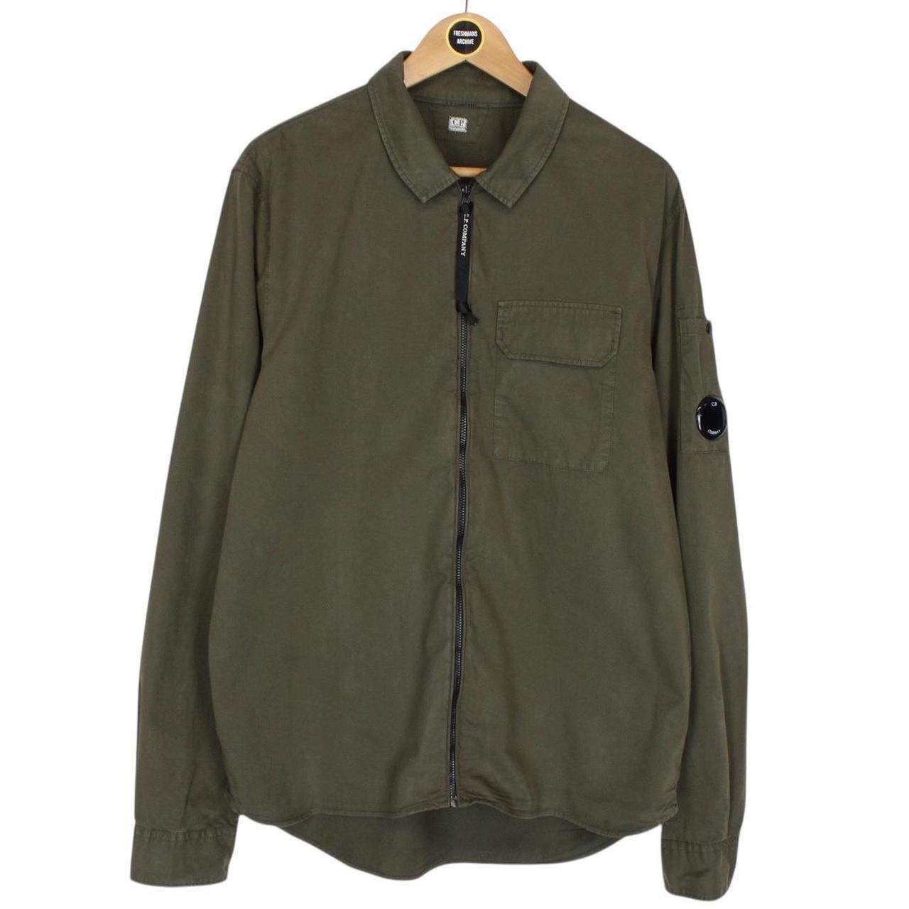 CP Company Khaki Green Full Zip Cotton Lens Overshirt Jacket