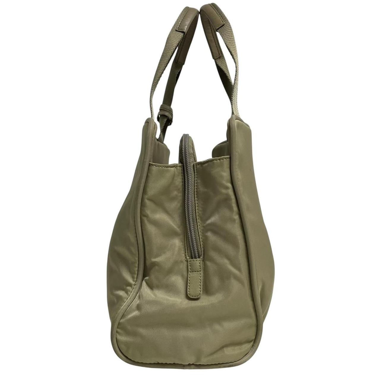 Prada green nylon duffel bag with logo detail and working lock and key.