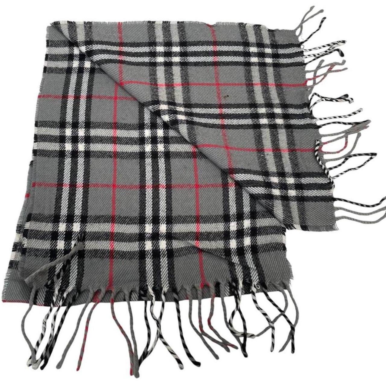 Vintage 90s Burberry Grey Nova Check Lambswool Scarf