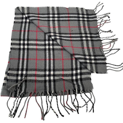 Vintage 90s Burberry Grey Nova Check Lambswool Scarf