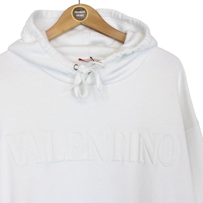 Valentino White Embossed Logo Oversized Hoodie Jumper