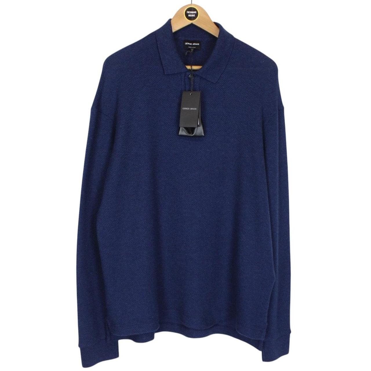 Giorgio Armani Navy Blue Wool Knit Long Sleeve 1/4 Zip Polo Shirt