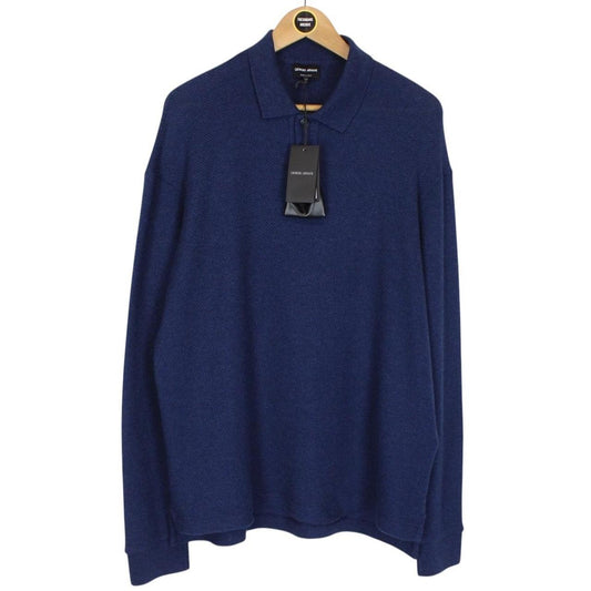 Giorgio Armani Navy Blue Wool Knit Long Sleeve 1/4 Zip Polo Shirt