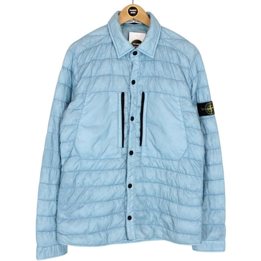 Stone Island SS 2017 Light Blue Garment Dyed Micro Yarn Down Overshirt Jacket