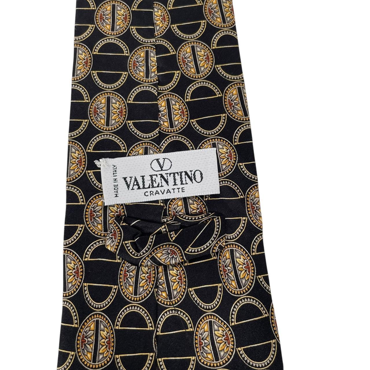 Vintage Valentino Black Geometric Pattern Silk Tie