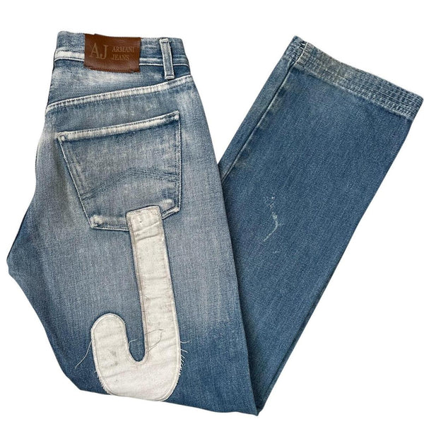 Vintage Armani Jeans Blue and White Embroidered Logo Jeans