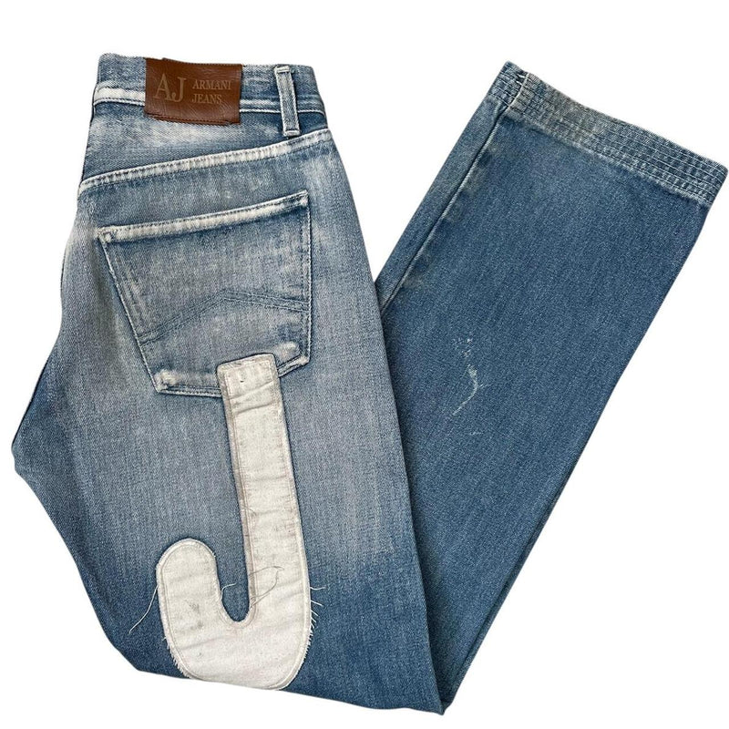 Vintage Armani Jeans Blue and White Embroidered Logo Jeans